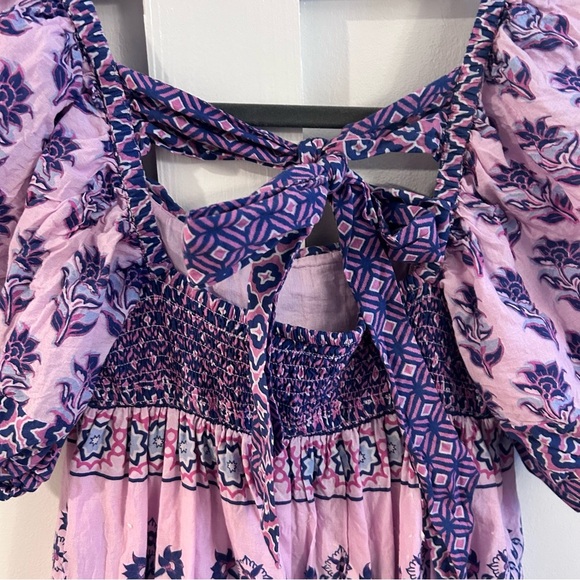 CELINA MOON Gardenia block print puff sleeve Geometric Pink and Purple Dress - Picture 4 of 5